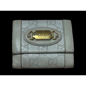 Authentic GUCCI GG Monogram Horsebit Leather Compact Wallet Beige Ivory | COA
